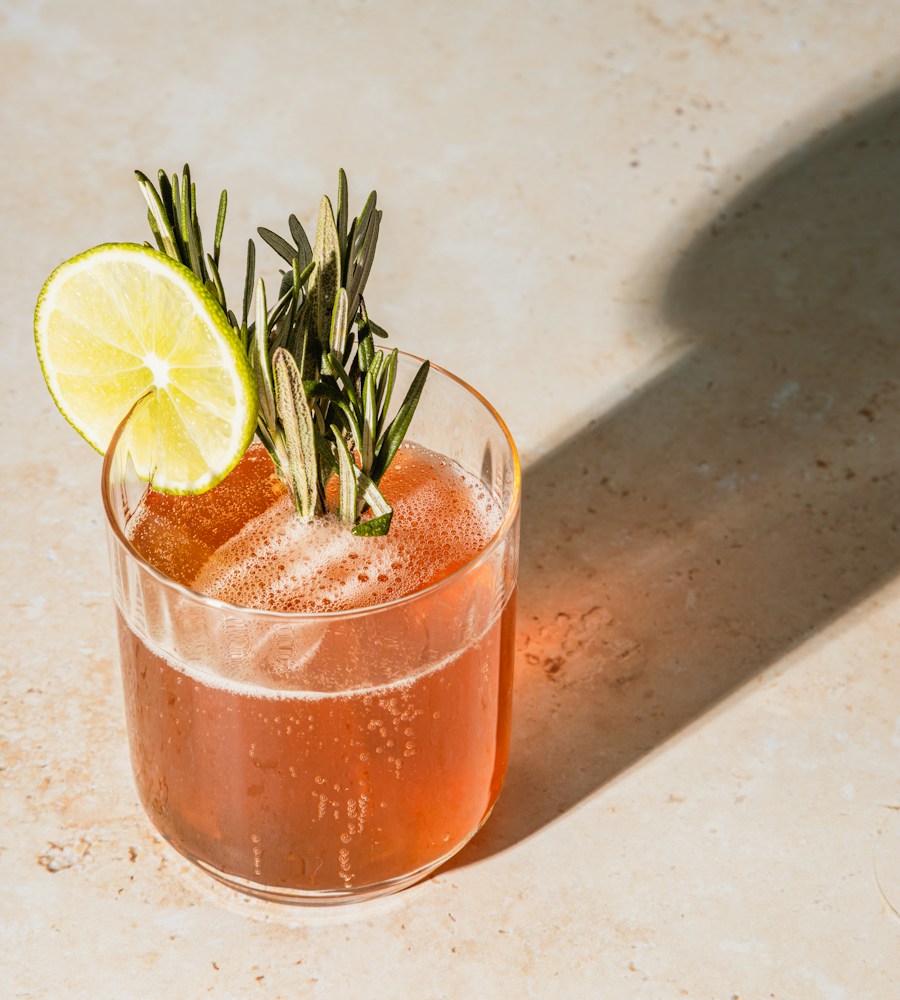 Craft cocktail with lime and rosemary